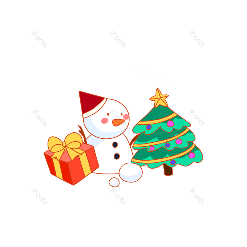 礼物图片,雪人元素,圣诞树PNG,卡通手绘免抠素材